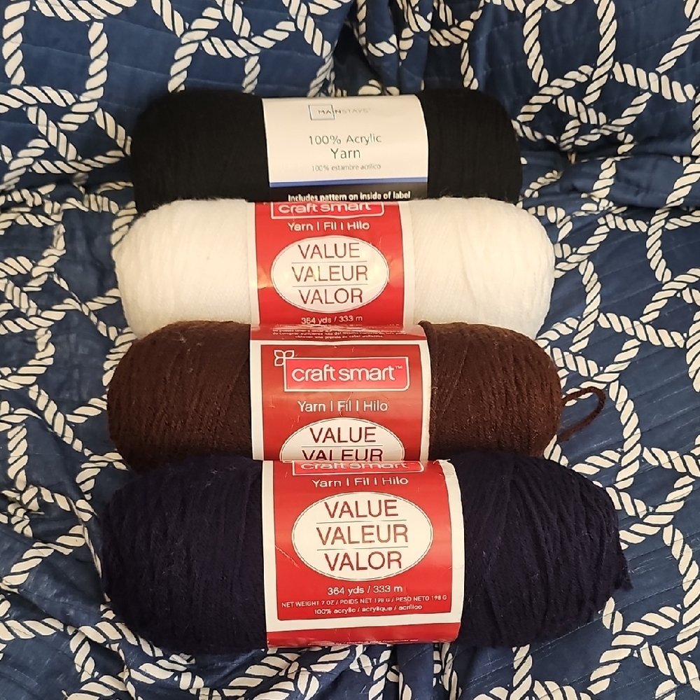 Craft Smart Yarn Bundle - Black, White, Brown, Navy